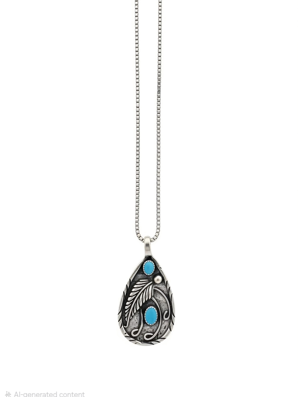 925 Silver Teardrop Pendant Necklace with Turquoise Accents